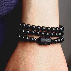 Timeetus 108 Multi Turn Obsidian Bracelet Dragon 6mm, Phoenix 6mm Totem Cylindrical Bead Chain, Bring Good Luck and Wealth, Enhance Personal Charm, Packing Box