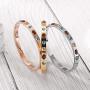 CIUNOFOR Cubic Zirconia Bracelet with 9 Colored Stones for Women Girls Stainless Steel Bangle Silver Rose Gold Plate Tone Wide Band Bracelet