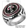 HZMAN Mens Stainless Steel Silver Gothic Cross Skull Ring Red CZ Eye Vintage Flower Carved Halloween