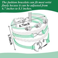 Yaomiao 9 Pieces Girls Leather Wrap Rope Bracelet Double Heart Bracelet with Infinity Symbol Jewelry for Teenage Girls and Young Women