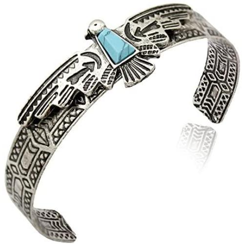 Q&Q Fashion Vintage Tribal Southwest Turkey Eagle Blue Stone Aztec Cowgirl Bracelet Bangle Cuff