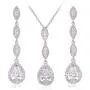 Wordless Love Teardrop Pear Shape CZ Necklace Pierced Earrings Women Wedding Jewelry Sets