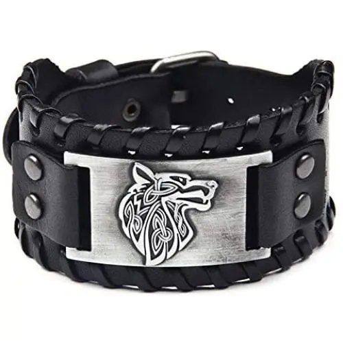 Viking Bracelet Wolf Head Vintage Nordic Rune Gothic Bracelet PU Leather Braided Celtic Pagan Bracelet Jewelry Adjustable Handmade Nordic Scandinavian Talisman Wide Cuff Wristband Bracelet Viking Bracelet Wolf Head Vintage Nordic Rune Gothic Bracelet PU Leather Braided Celtic Pagan Bracelet Jewelry Adjustable Handmade Nordic Scandinavian Talisman Wide Cuff Wristband Bracelet