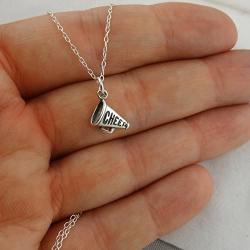 Sterling Silver Tiny Cheer Megaphone Charm Necklace, 18'' Chain