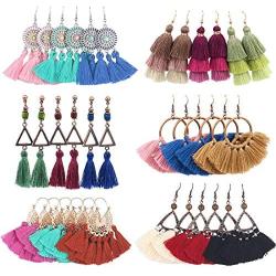 Pollenzic 18 Pairs Bohemian Tassel Earrings Set Colorful Long Layered Dangle Tassel Earrings，For Women Girls Valentine Birthday Party Gift Statement Earrings
