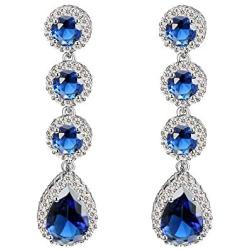 Tear Drop Dangle Earrings AAA CZ Luxury Jewelry Wedding Party, Rhodium Plated