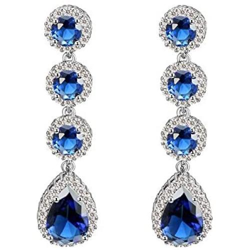 Tear Drop Dangle Earrings AAA CZ Luxury Jewelry Wedding Party, Rhodium Plated
