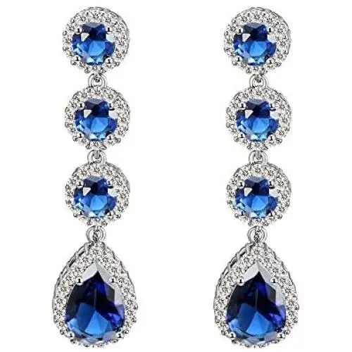 Tear Drop Dangle Earrings AAA CZ Luxury Jewelry Wedding Party, Rhodium Plated