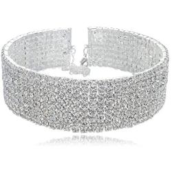 8-row Eight Rows Clear White Austrian Rhinestone Crystal Choker Necklace Collar Dance Party Wedding N077s Silver