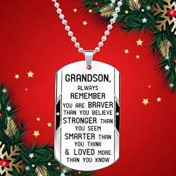 Grandson Inspirational Jewelry Necklace Gift- Always Remember You are Braver Stronger Smarter