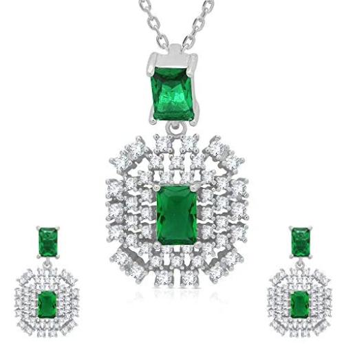 Izaara 92.5 Sterling Silver Platinum Plated Pendant Set Earrings For Women and Girls Ideal For Casual, Daily Wear, Birthday, Wedding, Anniversary, Valentines Gift