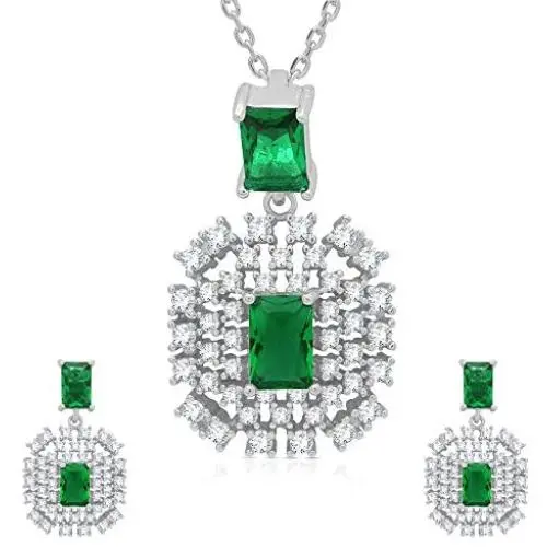 Izaara 92.5 Sterling Silver Platinum Plated Pendant Set Earrings For Women and Girls Ideal For Casual, Daily Wear, Birthday, Wedding, Anniversary, Valentines Gift