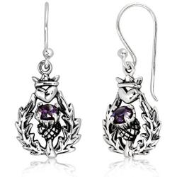 WithLoveSilver 925 Sterling Silver Classic Scottish Thistle Simulated Cubic Zirconia Heart Dangle Earrings