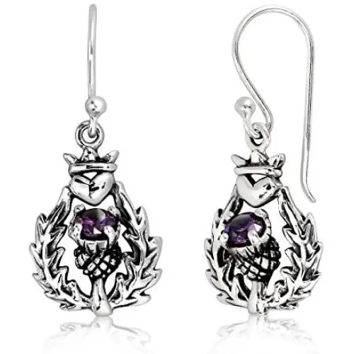 WithLoveSilver 925 Sterling Silver Classic Scottish Thistle Simulated Cubic Zirconia Heart Dangle Earrings WithLoveSilver 925 Sterling Silver Classic Scottish Thistle Simulated Cubic Zirconia Heart Dangle Earrings
