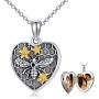 ROMANTICWORK Locket Necklace That Holds Pictures Sterling Silver Butterfly Bee Heart Shaped Pendant Necklace with Photo Memorial Custom Jewelry Gift for Women Mother 18inch Chain