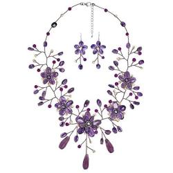 AeraVida Floral Elegance Purple Quartz and Cultured Freshwater Pearl .925 Sterling Silver Jewelry Set