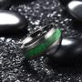 King Will 8mm Men Titanium Wedding Ring Inlaid Green Resin&Slender Silver Titanium Flat/Dome Style