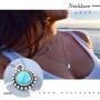 Ckecharfa Boho Layered Turquoise Necklaces Silver Moon Pendant Neck Chain Beaded Choker Necklace Summer Beach Jewelry Accessories for Women and Girls