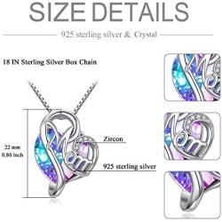 AOBOCO Mom Necklace 925 Sterling Silver with Crystals Mothers Christmas Birthday Jewelry Gifts