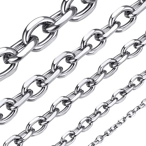 ChainsHouse Men Women Chain Rolo Necklace,3mm/5mm/7mm/9mm/12mm Wide Stainless Steel/Black Metal/18K Gold Plated Cable Link Necklace, 18''-30'' Length-with Gift Box