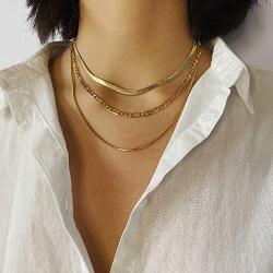 Denifery Gold/Silver Plated Flat Snake Chain Adjustable Punk Layered Necklace Snake Bone Choker Necklaces Minimalist Necklace Chain Jewelry for Women and Girls (Gold A)