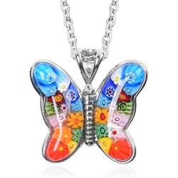 Shop LC Butterfly Flower Pendant Murano Millefiori Glass Chain Fashion Necklace Stainless Steel Jewelry for Women Unique Gifts (Multi Color/Green)