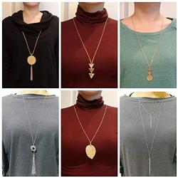 YWLI 8 PCS Long Necklaces for Women - Fashion Pendant Necklace Jewelry, Multi Layer Necklace, Tassel Necklace, Leaf Necklace, Y Necklace, Gifts for Women