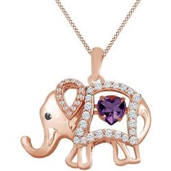 AFFY Round Cut Cubic Zirconia Elephant Floater Pendant Necklace in 14K Rose Gold Over Sterling Silver