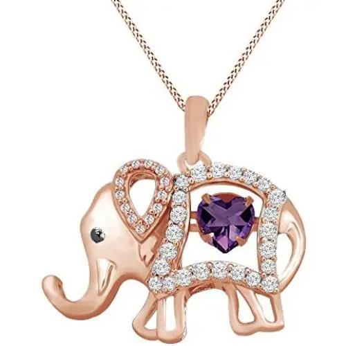 AFFY Round Cut Cubic Zirconia Elephant Floater Pendant Necklace in 14K Rose Gold Over Sterling Silver AFFY Round Cut Cubic Zirconia Elephant Floater Pendant Necklace in 14K Rose Gold Over Sterling Silver