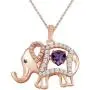AFFY Round Cut Cubic Zirconia Elephant Floater Pendant Necklace in 14K Rose Gold Over Sterling Silver AFFY Round Cut Cubic Zirconia Elephant Floater Pendant Necklace in 14K Rose Gold Over Sterling Silver