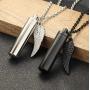 sailimue 2Pcs Cylinder Cremation Urn Necklace for Ashes Memorial Keepsake Pendant with Angel Wing Charm Necklace Stainless Steel Cremation Jewelry