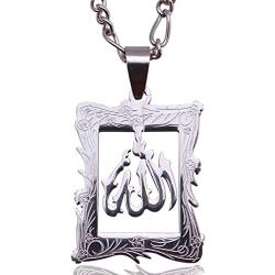 Silver Pt Allah Necklace Islamic Charm Arabic Gift Islam Muslim Quran God Chain (18'' Chain)