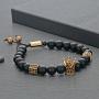 SEVENSTONE 8mm Crown King Charm Bracelet for Men Women Black Matte Onyx Stone Beads, 7.5''