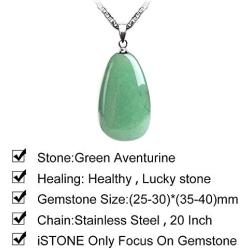 iSTONE Gemstone Crystal Necklace for Women Healing Stone Pendant Jewelry for Men Pendulum Divination Energy Healing Crystals Chakra Stones Necklace (20 Inches Stainless Steel Chain)