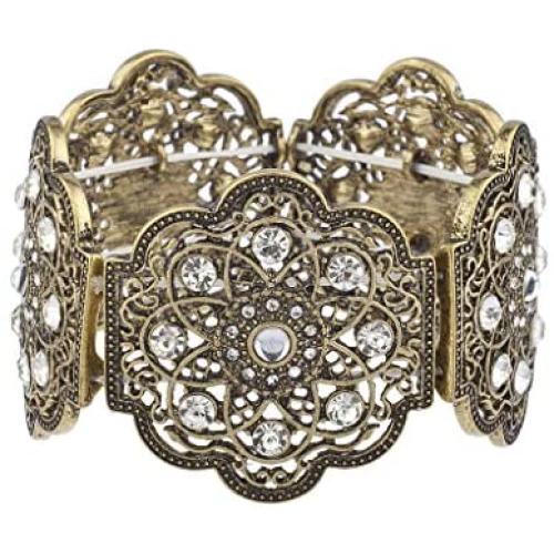 Lux Accessories Floral Crystal Rhinestone Stretch Bracelet