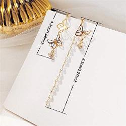DAMLENG Boho Lightweight Unique Asymmetry Butterfly Wing Earrings with Long Tassel Dangle Gold Butterfly Earrings thread for Women Girls Vacations Gifts