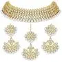 Aheli Bollywood Style Faux Kundan Beaded Choker Necklace Dangle Earrings Maang Tikka Indian Jewellery Set for Women