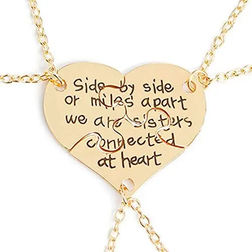 3 Pcs Best Friends Forever Engraved Necklace Broken Heart Charm Pendant Set BFF Friendship Necklace (Gold - '' We are sisters connected at heart '') 3 Pcs Best Friends Forever Engraved Necklace Broken Heart Charm Pendant Set BFF Friendship Necklace (Gold - '' We are sisters connected at heart '')