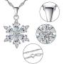 Lucky Snowflake Necklace Long Pendant Necklace with White Cubic Zirconia Silver Jewelry for Women Girls