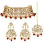 I Jewels Indian Gold Plated Traditional Kundan Choker Ethnic Bollywood Designer Jewelry Set with Earrings & Maang Tikka For Women