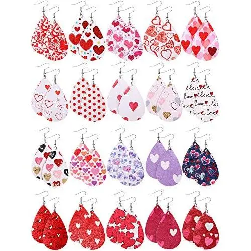 20 Pairs Valentines Day Leather Earrings for Women Heart Print Teardrop Dangle Earrings Lightweight Leather Drop Earrings 20 Pairs Valentines Day Leather Earrings for Women Heart Print Teardrop Dangle Earrings Lightweight Leather Drop Earrings