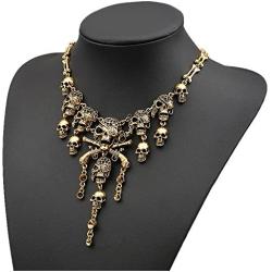 LZHLQ Jewelry Fashion Multi-Level Pirate Skull Tassel Charm Necklace Collar Bib for Women Horror Necklace Punk