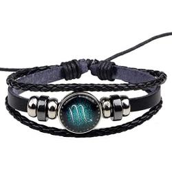 Speyst 12-Sign Constellations Black Woven Leather Bracelet Blue Constellation Pattern