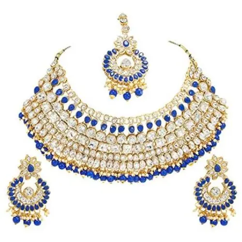 CROWN JEWEL Indian Bollywood Style White Pearl Kundan Gold Fashion Bridal Necklace Set for Women CROWN JEWEL Indian Bollywood Style White Pearl Kundan Gold Fashion Bridal Necklace Set for Women