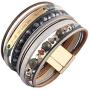 GelConnie Inspirational Leather Cuff Bracelets for Women Yoga Chakra Multi Strands Boho Bracelets Gold Plated Magnetic Bohemian Wrap Bracelet