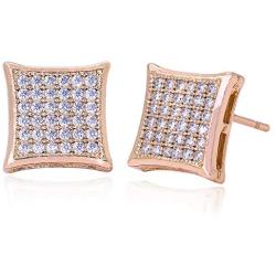 LuReen Gold Silver 11mm Square CZ Stud Earring of Mens Boy aretes para hombre
