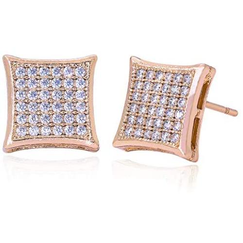 LuReen Gold Silver 11mm Square CZ Stud Earring of Mens Boy aretes para hombre
