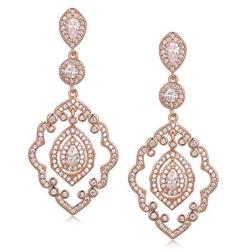 SWEETV Chandelier Wedding Earrings Rose Gold Bridal Earrings for Women Brides-Art Deco Drop Dangle Earrings