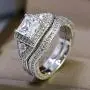 wedding ring set Two Rings His Hers Couples Matching Rings Womens 2pc White Gold Filled Square CZ Wedding Engagement Ring Bridal Sets & Mens Titanium Wedding Band wedding ring set Two Rings His Hers Couples Matching Rings Womens 2pc White Gold Filled Square CZ Wedding Engagement Ring Bridal Sets & Mens Titanium Wedding Band