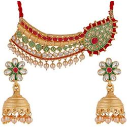 Efulgenz Indian Bollywood Traditional Kundan Pearl Wedding Choker Necklace Earrings Jewelry Set